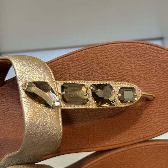 Fitflop Roka Womens Embellished Gold Thong Platform Summer Comfort Sandals - Picture 9 of 12